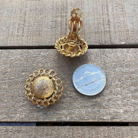 Gold Chain Button Clip on Earrings - Picture 9 of 9